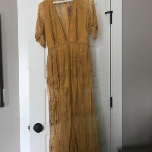 NWT Honey punch mustard yellow lace romper maxi